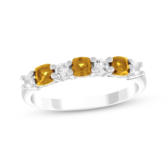 Cushion-Cut Citrine & Round-Cut White Lab-Created Sapphire Stackable Ring Sterling Silver