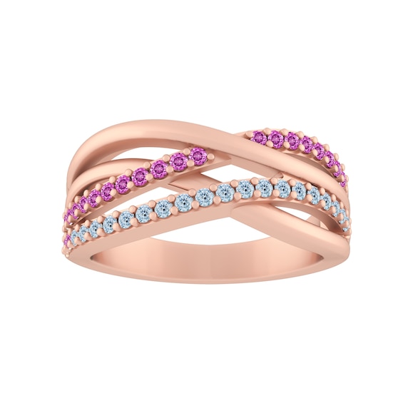 Criss Cross Round Birthstone Couple's Ring (2 Stones)