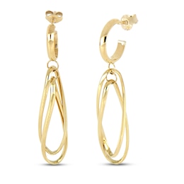 Double Oval Drop Earrings 14K Yellow Gold
