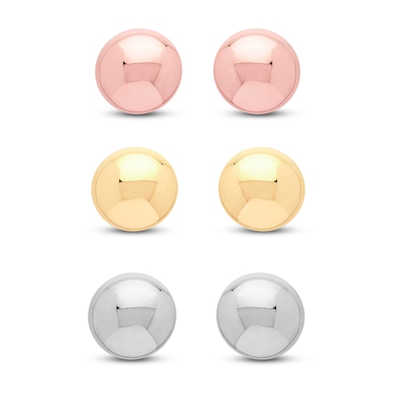 Ball Earrings 3-Pair Set 14K Tri-Tone Gold 5mm