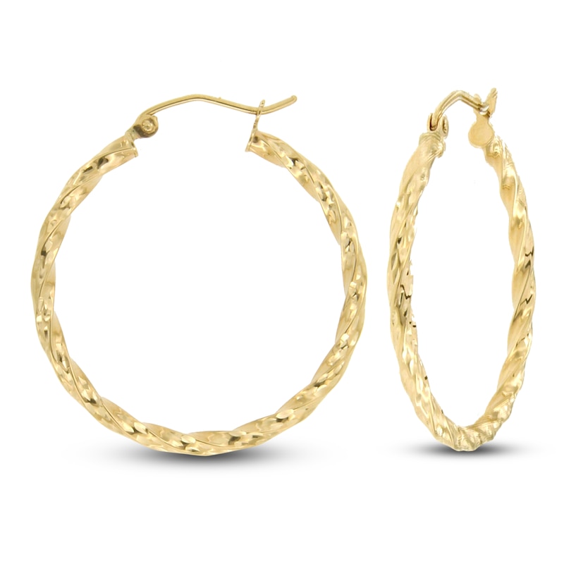 Twist Hoop Earrings 14K Yellow Gold 30mm