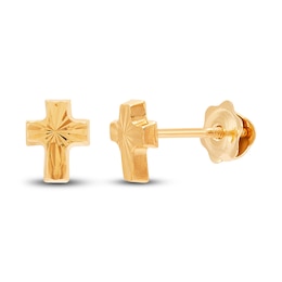 Children's Cross Stud Earrings 14K Yellow Gold