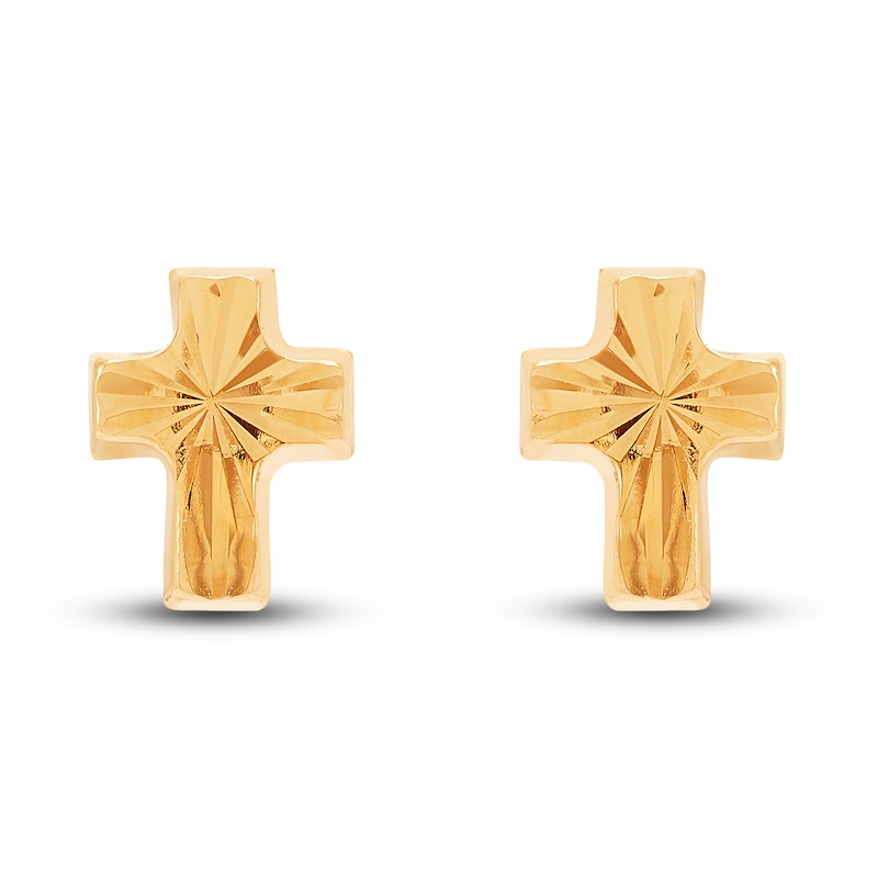 Children's Cross Stud Earrings 14K Yellow Gold