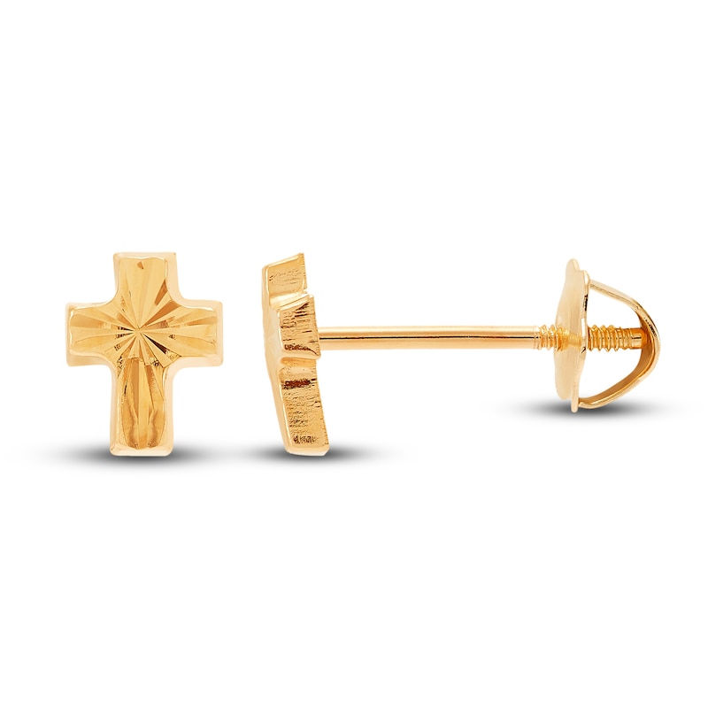 Children's Cross Stud Earrings 14K Yellow Gold