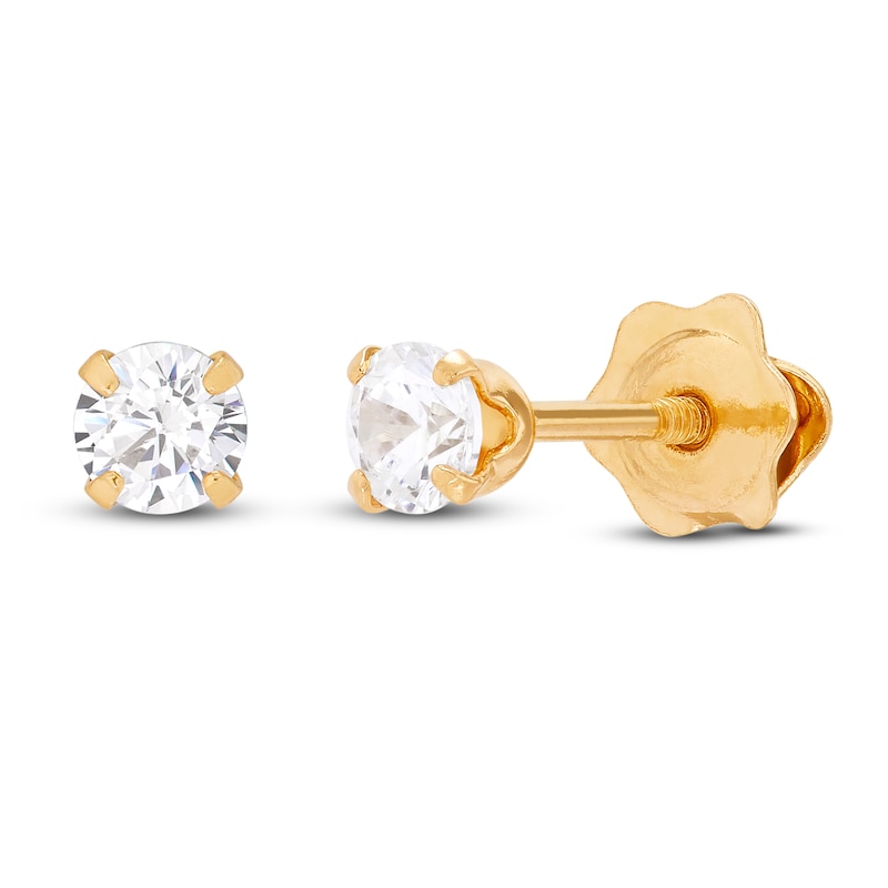 A&M 14K Yellow Gold 7mm Square Cubic Zirconia Stud Earrings