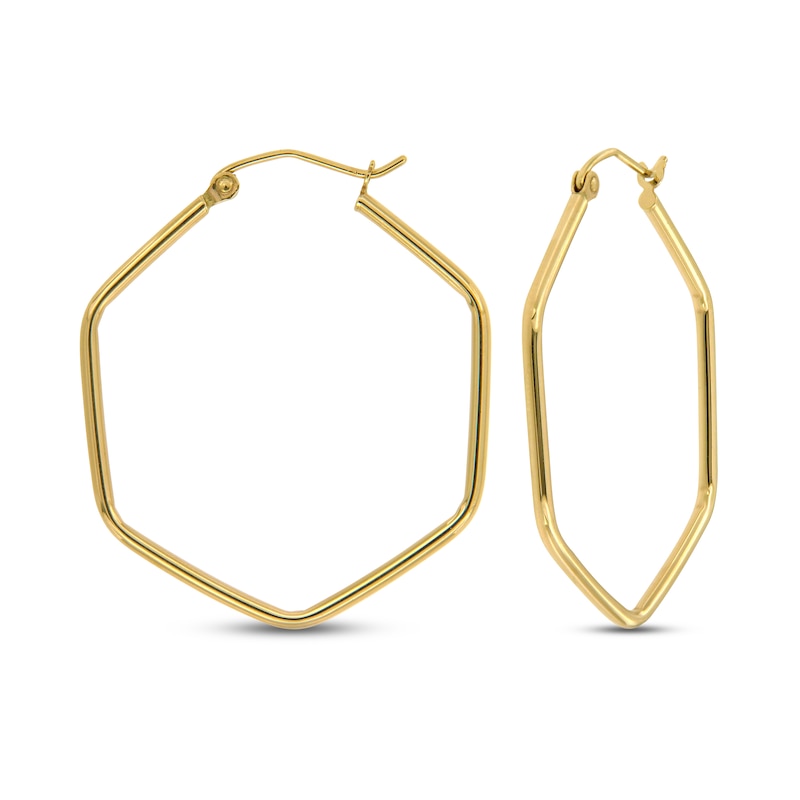 Main Image 1 of Hexagon Hoop Earrings 10K Yellow Gold