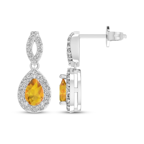 Pear-Shaped Citrine & White Lab-Created Sapphire Dangle Earrings Sterling Silver