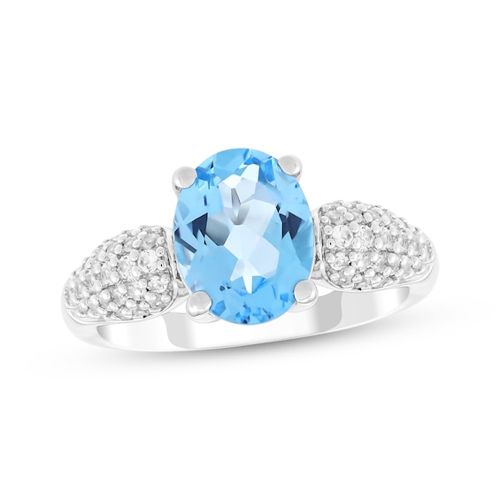 Oval-Cut Swiss Blue Topaz & White Lab-Created Sapphire Ring Sterling Silver