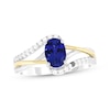 Thumbnail Image 1 of Oval-Cut Blue Lab-Created Sapphire & White Lab-Created Sapphire Ring Sterling Silver & 10K Yellow Gold