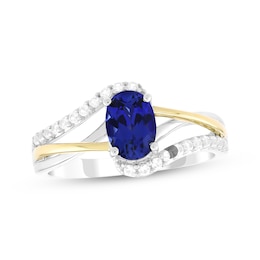 Oval-Cut Blue Lab-Created Sapphire & White Lab-Created Sapphire Ring Sterling Silver & 10K Yellow Gold