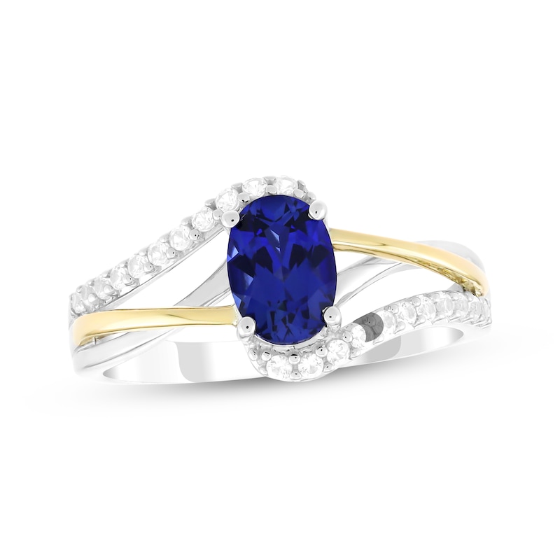 Main Image 1 of Oval-Cut Blue Lab-Created Sapphire & White Lab-Created Sapphire Ring Sterling Silver & 10K Yellow Gold
