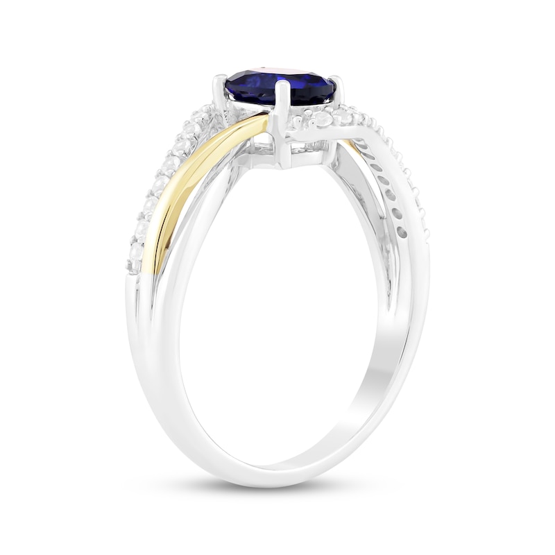 Main Image 2 of Oval-Cut Blue Lab-Created Sapphire & White Lab-Created Sapphire Ring Sterling Silver & 10K Yellow Gold