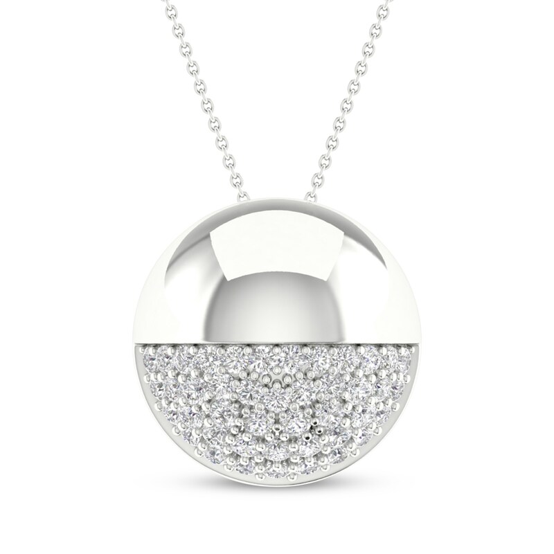 Main Image 1 of Diamond Half-and-Half Ball Necklace 1/5 ct tw Sterling Silver 19"
