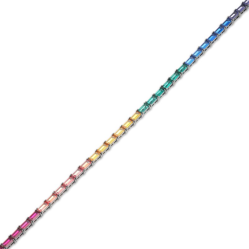 Main Image 2 of Men's Multicolor Baguette-Cut Lab-Created Gemstone Bracelet Matte Gunmetal Gray-Plated Sterling Silver 8.5"