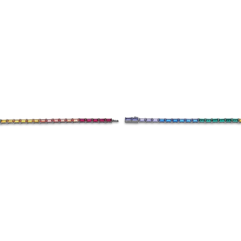 Main Image 3 of Men's Multicolor Baguette-Cut Lab-Created Gemstone Bracelet Matte Gunmetal Gray-Plated Sterling Silver 8.5"
