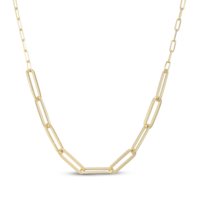 Main Image 1 of Paperclip Link Necklace Solid 24K Yellow Gold Vermeil Sterling Silver 18"