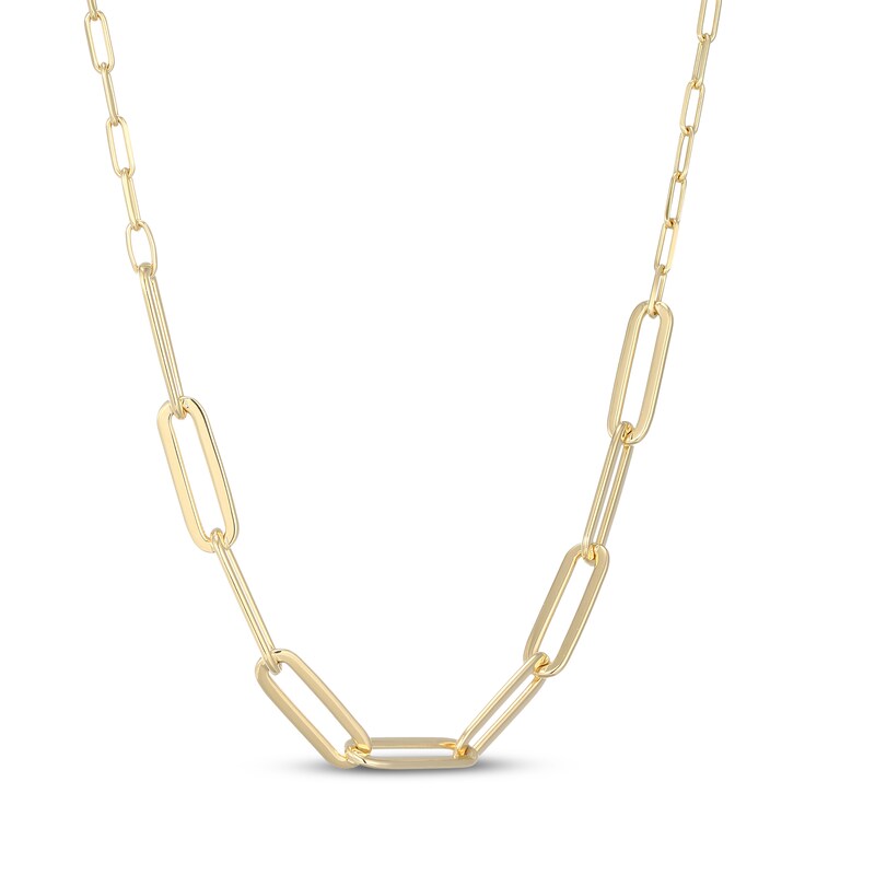 Main Image 2 of Paperclip Link Necklace Solid 24K Yellow Gold Vermeil Sterling Silver 18"