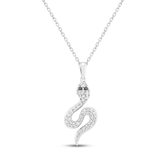 Black & White Diamond Snake Necklace 1/8 ct tw Sterling Silver 18"