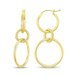 Reaura Triple Hoop Drop Earrings Repurposed 14K Yellow Gold