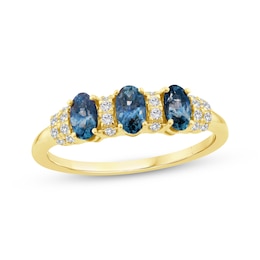 American Blue Sapphire & Diamond Three-Stone Ring 1/8 ct tw 10K Yellow Gold