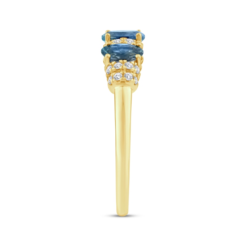 Main Image 2 of American Blue Sapphire & Diamond Three-Stone Ring 1/8 ct tw 10K Yellow Gold