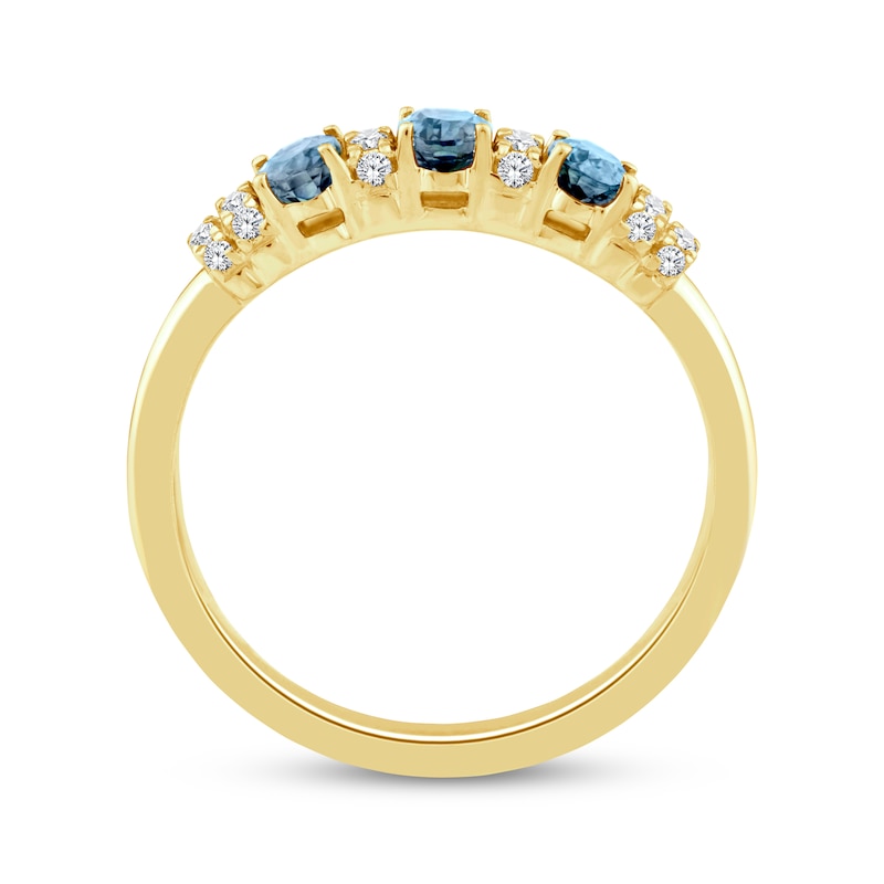 Main Image 3 of American Blue Sapphire & Diamond Three-Stone Ring 1/8 ct tw 10K Yellow Gold