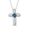 Thumbnail Image 1 of American Blue Sapphire & Diamond Cross Necklace 1/10 ct tw Sterling Silver 18"