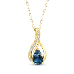 American Blue Sapphire & Diamond Flame Necklace 1/20 ct tw 10K Yellow Gold 18"