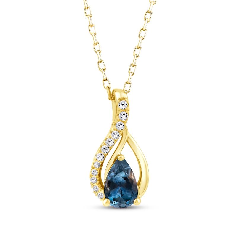 Main Image 1 of American Blue Sapphire & Diamond Flame Necklace 1/20 ct tw 10K Yellow Gold 18"