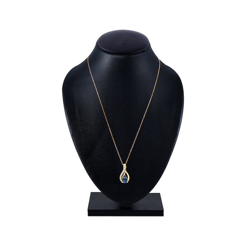 Main Image 4 of American Blue Sapphire & Diamond Flame Necklace 1/20 ct tw 10K Yellow Gold 18"