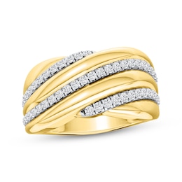 Lab-Grown Diamond Diagonal Three-Row Ring 1/2 ct tw 24K Yellow Gold Vermeil Sterling Silver
