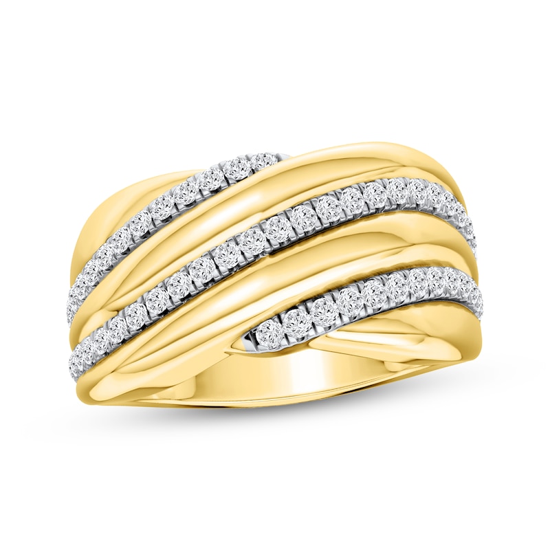Main Image 1 of Lab-Grown Diamond Diagonal Three-Row Ring 1/2 ct tw 24K Yellow Gold Vermeil Sterling Silver