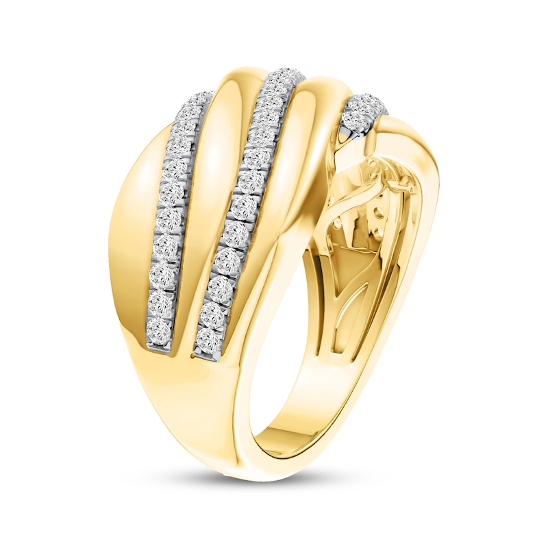 Main Image 2 of Lab-Grown Diamond Diagonal Three-Row Ring 1/2 ct tw 24K Yellow Gold Vermeil Sterling Silver