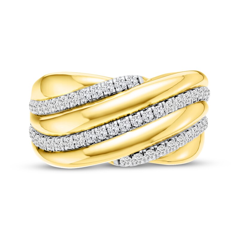 Main Image 4 of Lab-Grown Diamond Diagonal Three-Row Ring 1/2 ct tw 24K Yellow Gold Vermeil Sterling Silver