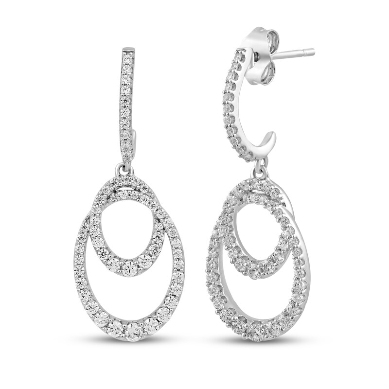Main Image 1 of Diamond Oval Dangle Earrings 1 ct tw 10K White Gold