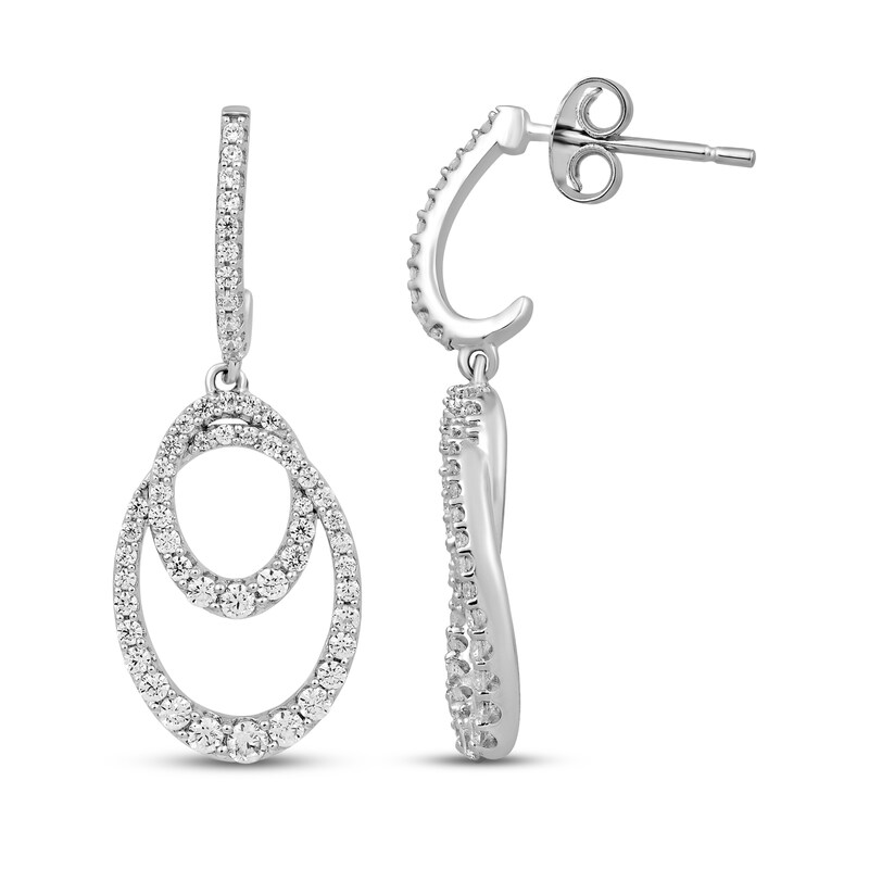 Main Image 3 of Diamond Oval Dangle Earrings 1 ct tw 10K White Gold