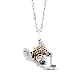 Disney Treasures Bambi Brown, Black & White Diamond Necklace 1/6 ct tw Sterling Silver & 10K Yellow Gold 19"