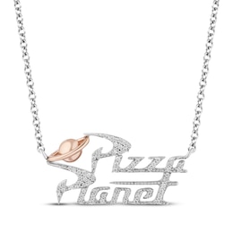 Disney Treasures Toy Story Diamond "Pizza Planet" Necklace 1/6 ct tw Sterling Silver & 10K Rose Gold 18"