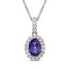 Thumbnail Image 1 of Oval-Cut Lab-Created Alexandrite & White Lab-Created Sapphire Halo Necklace Sterling Silver 18"