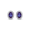 Thumbnail Image 2 of Oval-Cut Lab-Created Alexandrite & White Lab-Created Sapphire Halo Stud Earrings Sterling Silver