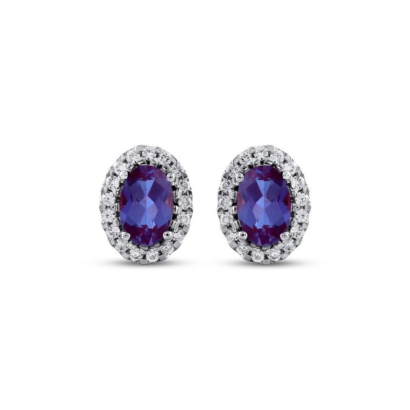 Main Image 2 of Oval-Cut Lab-Created Alexandrite & White Lab-Created Sapphire Halo Stud Earrings Sterling Silver