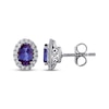 Thumbnail Image 3 of Oval-Cut Lab-Created Alexandrite & White Lab-Created Sapphire Halo Stud Earrings Sterling Silver