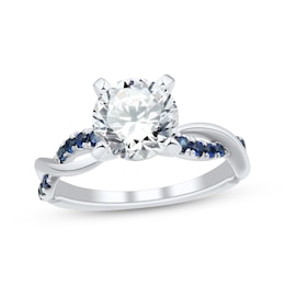 Adore Lab-Grown Diamonds Round-Cut Engagement Ring with Blue Lab-Created Sapphires 2 ct tw 14K White Gold