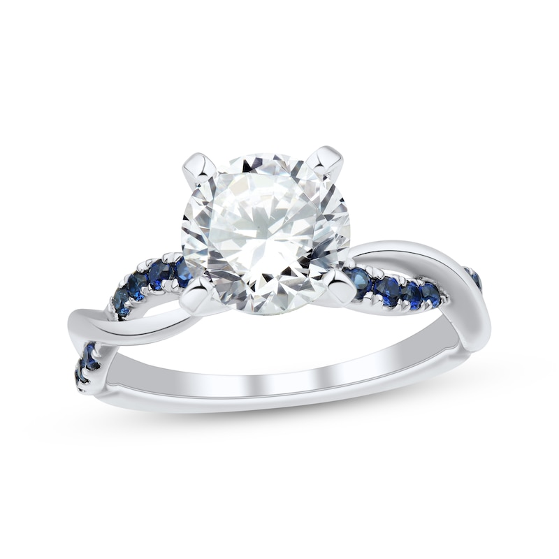 Main Image 1 of Adore Lab-Grown Diamonds Round-Cut Engagement Ring with Blue Lab-Created Sapphires 2 ct tw 14K White Gold