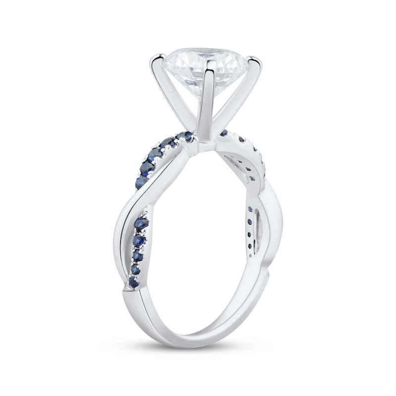 Main Image 2 of Adore Lab-Grown Diamonds Round-Cut Engagement Ring with Blue Lab-Created Sapphires 2 ct tw 14K White Gold