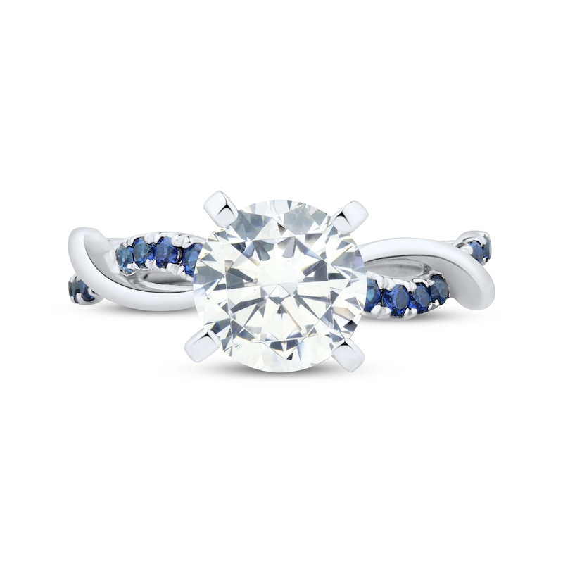 Main Image 3 of Adore Lab-Grown Diamonds Round-Cut Engagement Ring with Blue Lab-Created Sapphires 2 ct tw 14K White Gold