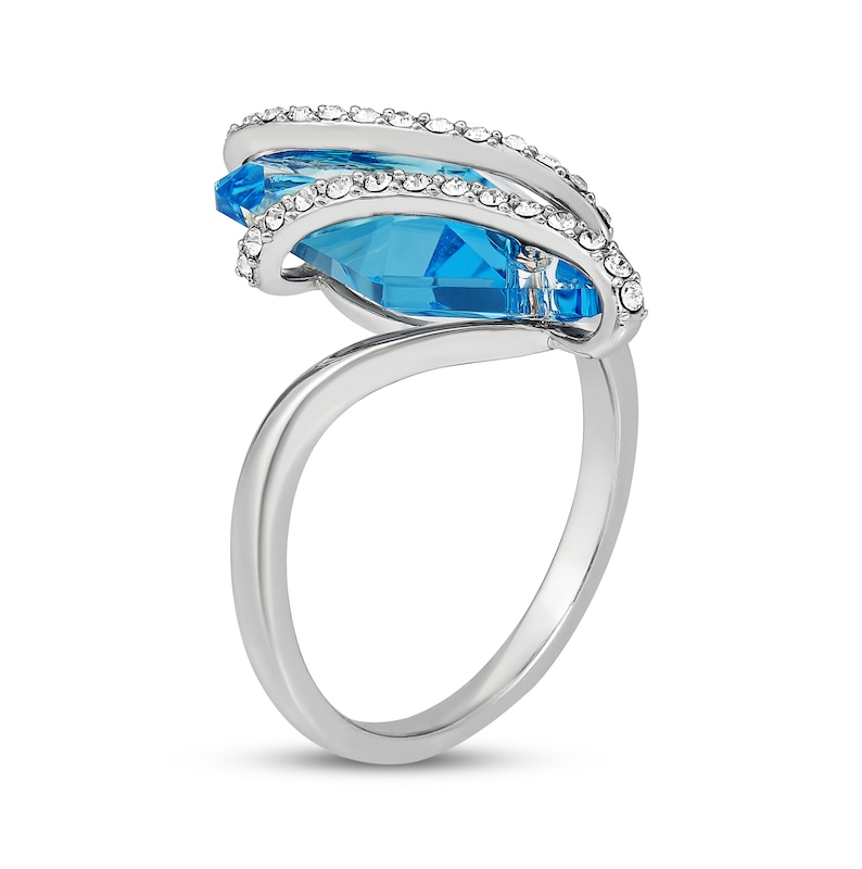 Main Image 2 of Blue & White Crystal Bypass Ring Sterling Silver