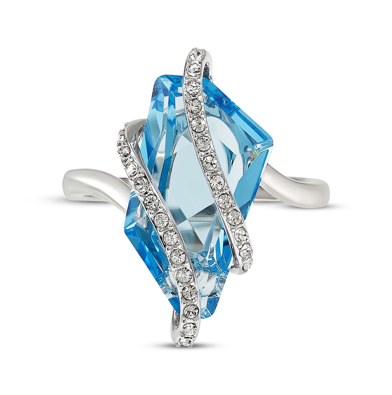 Main Image 3 of Blue & White Crystal Bypass Ring Sterling Silver