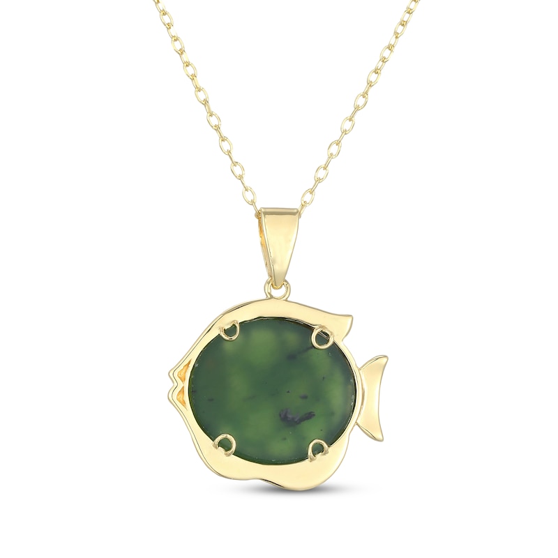 Main Image 3 of Nephrite Jade & Garnet Fish Necklace 18K Yellow Gold-Plated Sterling Silver 18"