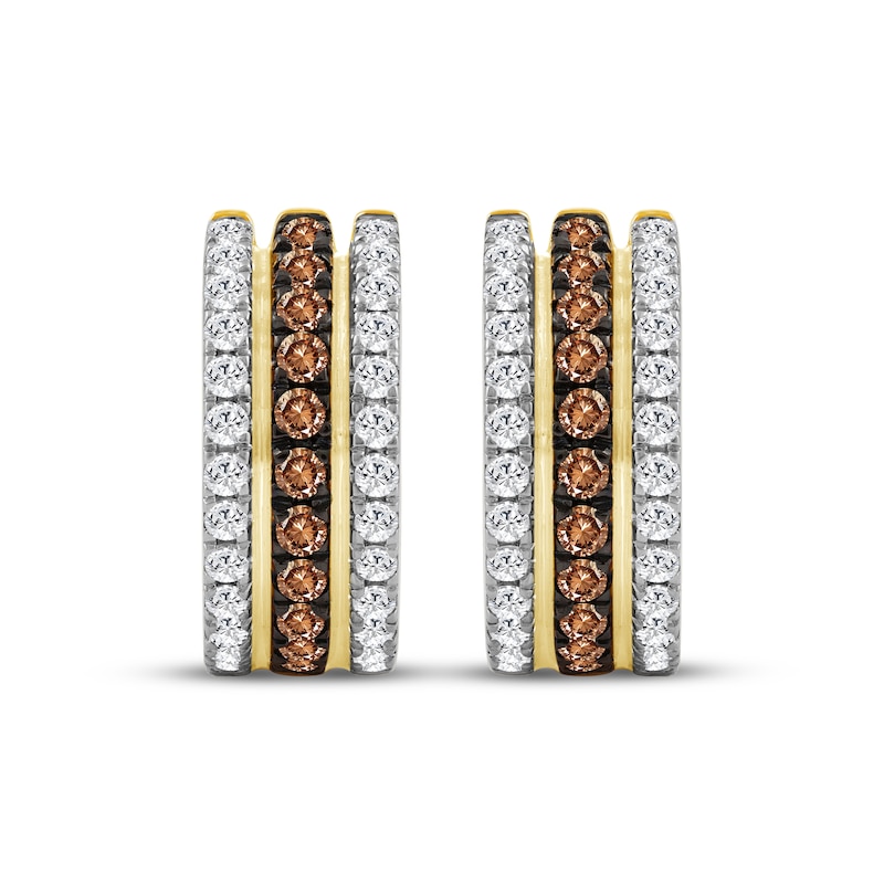 Main Image 2 of Brown & White Diamond Three-Row Hoop Earrings 1 ct tw 10K Yellow Gold
